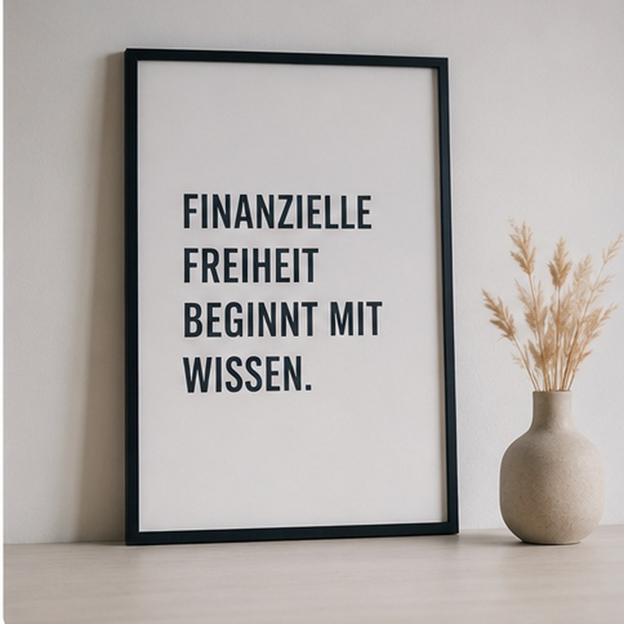 Gerahmtes Zitat Finanzielle Freiheit beginnt mit Wissen